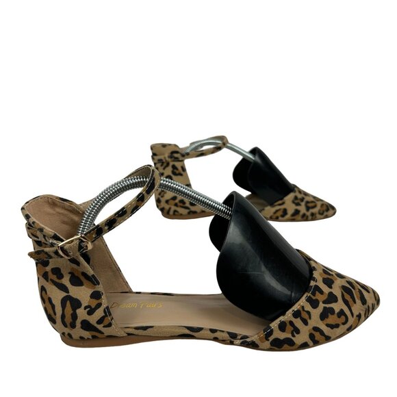 Dream Pairs Womens Leopard Print Ankle Strap Pointed Flats Size 8 - Picture 4 of 8
